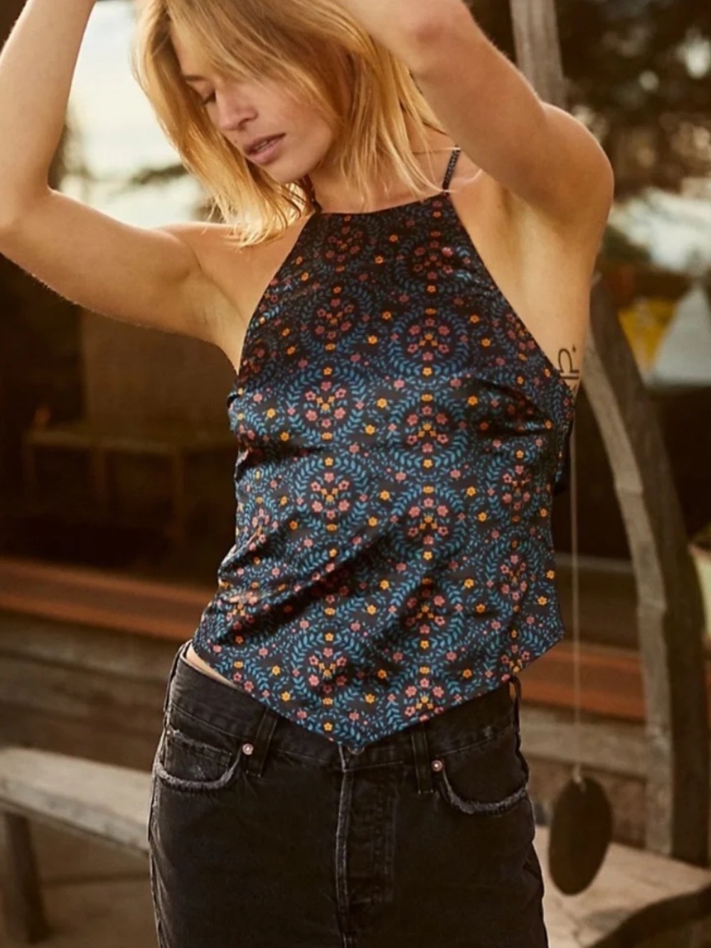 Free People Navy Floral Halter Cami